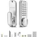 VEVOR Mechanical Keyless Entry Door Lock, 14 Key Mechanical Door Lock, Mechanical Keypad Door Knob, Single-Side Stainless Steel Waterproof Keyless Gate Lock, for Home Office Outdoor Fence Garage Yard (Pearl Chrome)