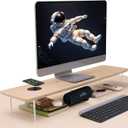 SUIBIAN White Monitor Stand Riser with Wireless Charging 31.5Inch Large, Computer Monitor Stand,Wooden Desktop Organizer Shelf for Office Desk Computer,Laptop,TV (White Oak)