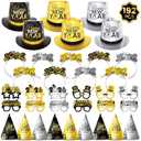 VinForsoul 192PCS New Years Eve Party Supplies 2026 for 96 Guests, Happy New Years Decorations Party Favors Includes Top Hats, Tiaras, Glasses Accessories for Adults Nye Decorations 2026
