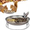 13-Inch Ground Bird Feeder, Stainless Steel Ground Feeding Platform for Wild Birds, Squirrels, Rabbits, Chicken with Additional Birdseed Feeder Tray, Attract Creatures for Backyard, Patio