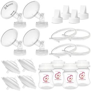 Nenesupply Pump Parts Compatible with Spectra S2 S1 9 Plus Breast Pump to Replace Spectra Pump Parts S2 Accessories Flange 24mm Duckbill Valve Tubing Bottles Backflow Protector (24mm - 4 Sets)