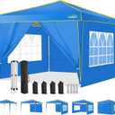 COBIZI 10x10 Pop up Canopy, Canopy Tent 10x10 Gazebos, Ez up for Parties Beach Camping Party Event Shelter Sun Shade with 4 Sidewalls & Carry Bag 4 Stakes & Ropes & Sandbags, Blue