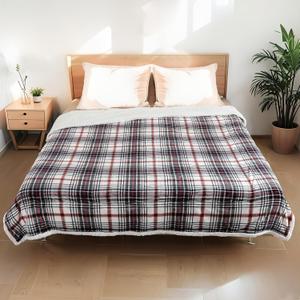 Electric Heated Blanket Full Size 72"x84", Dual-Sided Soft Flannel & Sherpa, LCD Display 10 Heat Settings with 1-12H Timer & Overnight Safe, Bed & Couch, Machine Washable, Nordic (09-blue-white-red Plaid)