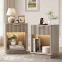 Akxomel Fluted Nightstand Set 2 Bedside Table with Charging Station Greige, 15" D x 15.7" W x 22.6" H
