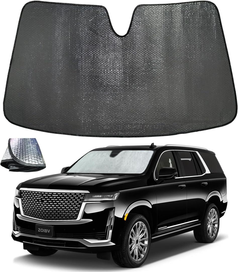 Windshield Sun Shade for Cadillac Escalade 2021-2024, 5-Layer Bubble Foldable Thicken Front Window Sunshade Sun Visor Protection Accessories - Blocks Heat & UV Rays Keep Car Cooler