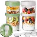 ComSaf 2 Pack Overnight Oats Containers with Lids 27 oz, Plastic Yogurt Parfait Cups with Folding Spoons to Go, Dual-Layer Chia Pudding Jars Reusable with Granola Holder for Snack, Meal Prep, Sala