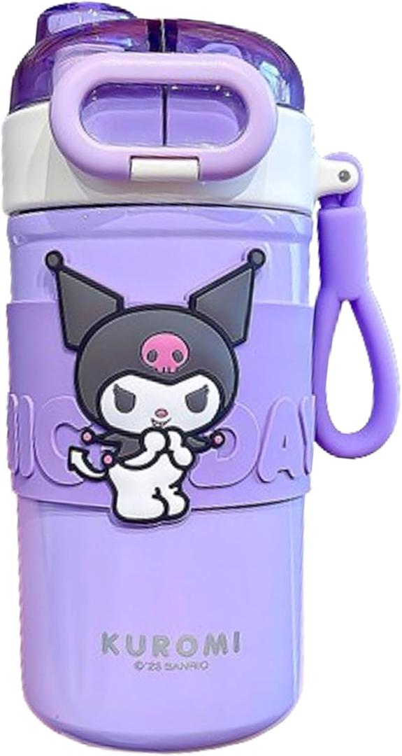 Kuromi Stainless Steel Insulated Water Bottle with Carrying Loop (Spout & Straw) - 510ml, Purple