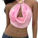 SOLY HUX Women's Backless Halter Crop Top Cowl Neck Tie Back Sexy Going Out Tops Vacation Outfits (Pink, M)