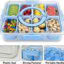 Divided Serving Tray with Lid and Handle,8 Compartments Snacks Box,Snack Fruit Veggie Tray,Portable Platter for Candy Fruits Nuts Snack Party Entertaining Picnic (Blue)