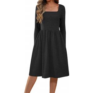 ZEAGOO Women Dresses Spring Fall 2026 Sweater Dress Long Sleeve Casual Knit Dresses with Pockets (Black, L)