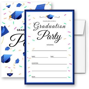 6 x Graduation invitations blue with envelopes Grad Celebration Announcement Cards 20 Pack (003) (GRAD(077))