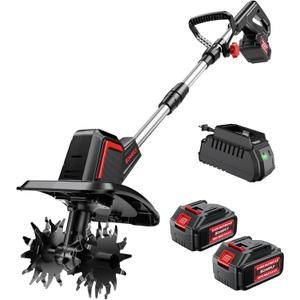 Cordless Electric Tiller for Gardening, Total 8000mAh Battery Powered Mini Cultivator with 24.0AH Batteries & Charger, 9" Width, 6.6" Depth, 48 Steel Tines Rototiller for Soil Cultivation