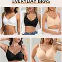 Women's Seamless Bras No Underwire Comfort Bralettes Push Up Bras Wireless Scalloped Full Coverage Everyday Bra (White, L)