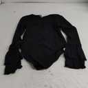 MANGOPOP Bell Sleeve Square Neck Bodysuits for Women Long Sleeve Bodysuit Going Out Tops (Large, Black)