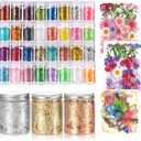 Daifunli 152 Pcs Holographic Chunky Glitter, Gold Foil Flakes, Dried Pressed Flowers and Double-Sided Faux Butterfly Epoxy Resin Jewelry Molds Kit for DIY Art and Crafts Candle Soap Jewelry Making