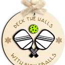 2 x Pickleball Christmas Ornament - Deck The Halls with Pickleballs Xmas Tree Decor - Sports Ornaments Gifts for Women, Men, Pickleball Fans, Players, Teams, Coaches - 2 Layer Wood