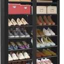 ERONE Shoe Rack Storage Organize, 28 Pairs Portable Double Row with Nonwoven Fabric Cover Shoe Shelf Cabinet for Closet (Black)