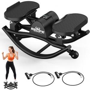 RELIFE REBUILD YOUR LIFE Rock Stepper Side to Side Rocking Fitness Step Low-Impact Balance Board with Resistance Bands,Non-Slip Base for Full Body Workout, Fitness Machine Equipment at Home