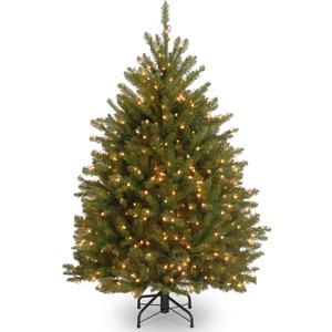 National Tree Company 4.5 ft Pre-Lit Dunhill Fir Artificial Christmas Tree, 450 Clear Lights, 763 Tips, Includes Stand, Green