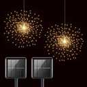 2 Pack Solar Starburst Sphere Lights,200 LED Firework Light 8 Modes Dimmable Waterproof Hanging Fairy Light, Copper Wire Lights for Tents Patio Parties Christmas-NO Remote (Warm White)