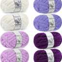 Chunky Yarn for Hand Knitting - #10 Chunky Chenille Yarn, Jumbo Big Thick Chunky Yarns for Crocheting, Super Bulky Chunky Knit Blanket Yarns, 8 Skein (25yd, 8oz/Skein), Cream & Multi Purple