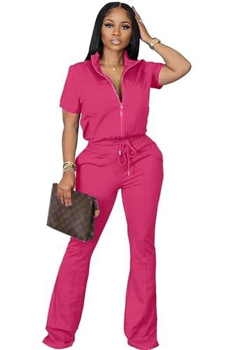 OCEANLUX Women's Lounge Tracksuit Set Two Piece Full Zip Up Short Sleeve Jacket & Drawstring pants Outfits Size S