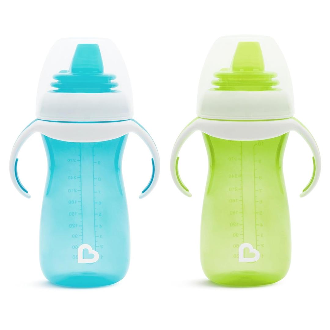 Munchkin Gentle Transition Baby Sippy Cup, Baby's First Sippy - Helps Babies & Toddlers Transitioning from Bottles to Cups, Spill Proof, 9 Months & Up, 10 Ounce, 2 Pack, Blue/Green | Gentle