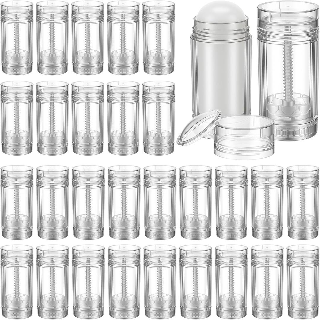30 Pcs 1 Oz /30ml Empty Refillable Deodorant Containers, Twist Up Plastic Clear Tubes for Lip Balm, Lotion Sticks, and Sunscreen Bar
