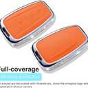 For Toyota Key Fob Cover with Keychain, Orange Leather Rhinestone Key Case Protection Shell Compatible with 2018-2022 Camry RAV4 Highlander C-HR Prius Corolla Avalon GT86