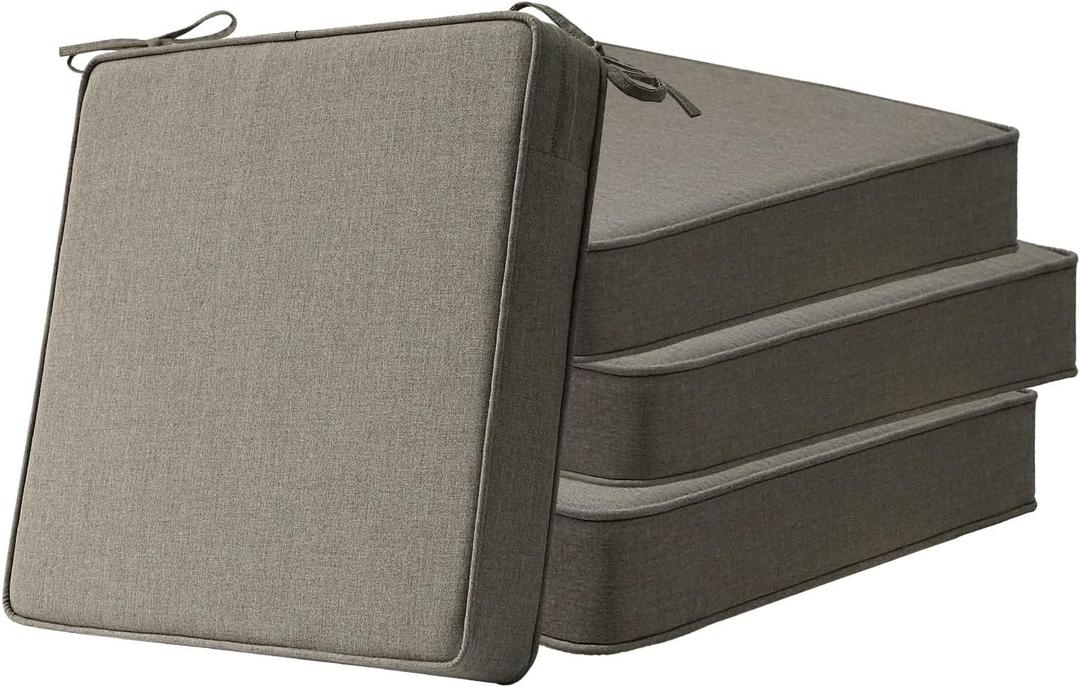 Sunbrella Square Corner Seat Cushions, 19" x 19" x 3", Set of 4, Indoor Outdoor Water Repellent Universal Chair Pads with Ties for Patio Furniture, Garden Dining Chairs, Cast Shale