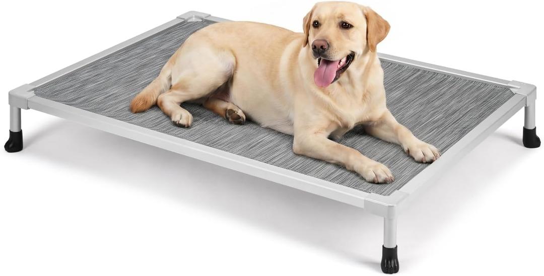 Veehoo Chew Proof Elevated Dog Bed, Silver Aluminum Dog Cot, Pre-Assembled | Cooling Raised Dog Bed for Large Dogs, Indestructible Dog Bed for 42" Crate, Breathbale, Non-Slip Feet, Indoor Outdoor