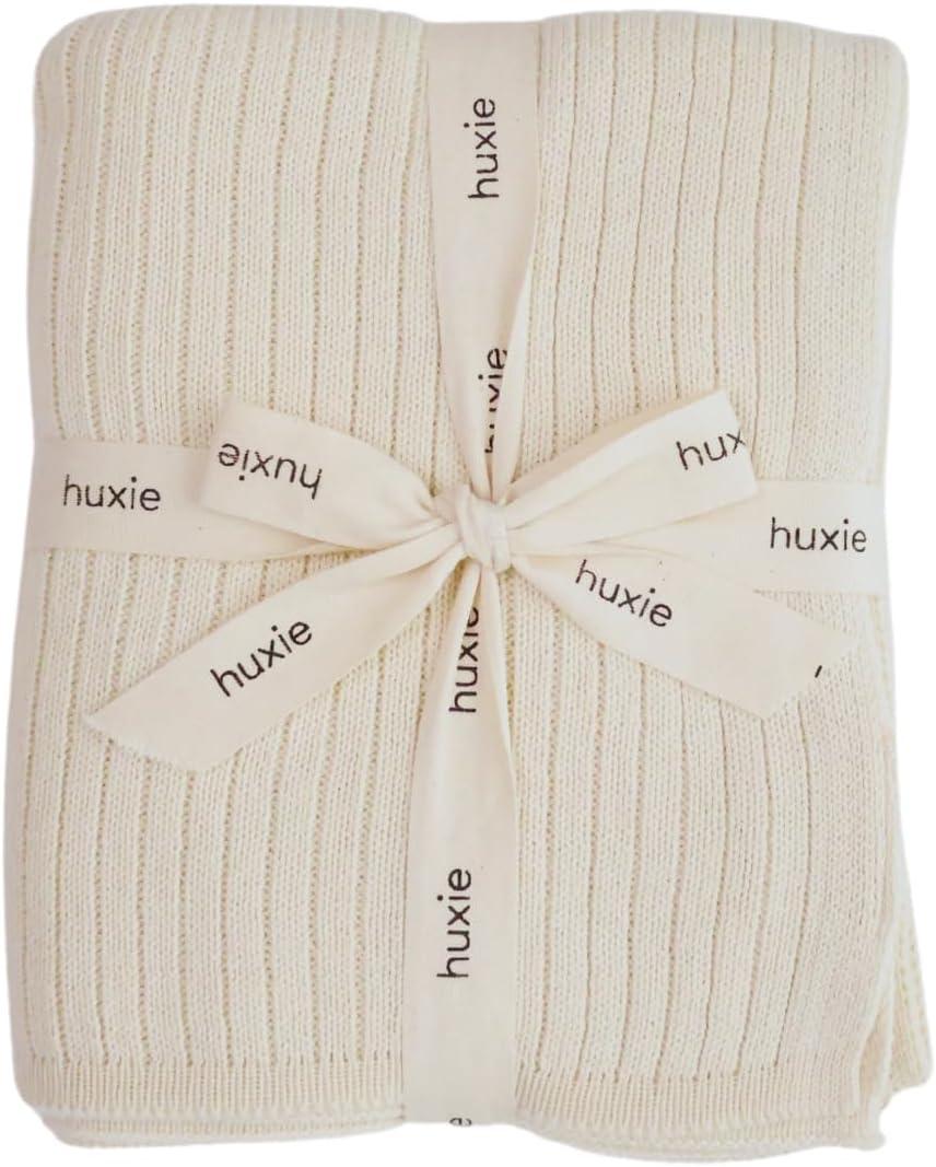 Knitted Organic Cotton Baby Blanket- Swaddle Blanket, 30" x 40" Soft Receiving Blanket for Newborn (Soft White)