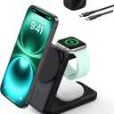 Belkin MagSafe Charger Compatible, 3-in-1 Charging Station, Qi2.2 25W Magnetic Wireless Charger Dock, Foldable Charging Stand for iPhone 17/16/15, Apple Watch, AirPods, Pixel 10 (45W Adapter Included) (Black)