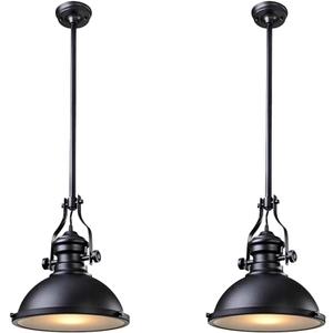 12 Inch Industrial Pendant Light with Diffuser, Vintage Hanging Fixture for Kitchen Island, Dining Room, Farmhouse, Bar, Cafe, Dimmable Rustic Ceiling Lamp (Black, 2 Pack)