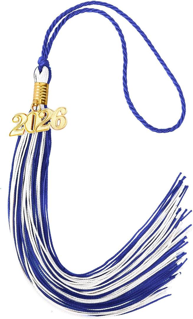2026 Tassel Graduation, Tassels for Graduation Cap 2026, Blue White Tassel Cap Decorations with Gold Charms Memorial Cords Graduate Hat Ceremonies Accessories for Class of School Grad Souvenir Gifts
