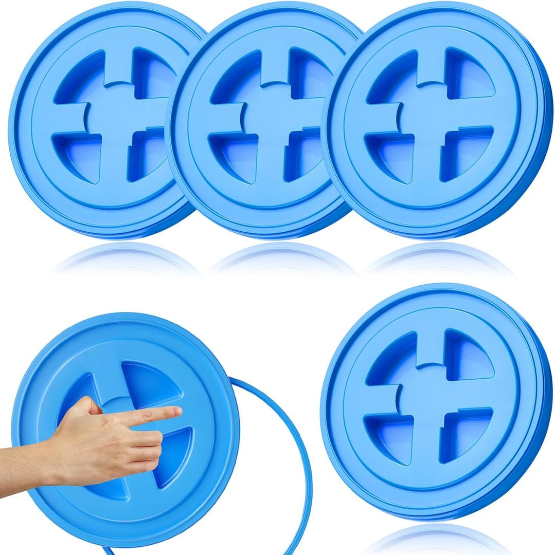 4 Pieces 5 Gallon Bucket Lids, 12inch Leak-proof Plastic Seal Screw Top Airtight Lid, Reusable Drum & Pail Lid for Pet Food Storage, Home Paint Storage and Industrial Storage Buckets-Blue