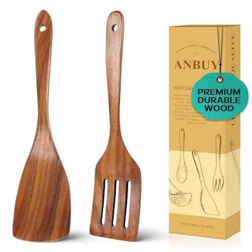 2Pcs Wooden Spatula and Wood Turner for Cooking, Wood Spatulas for Kitchen Use,Spatula Cooking Spoons Utensil Set, Flat Turner Set, Non Scratch