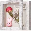 5x5 Shadow Box Frame with Linen Back - Sturdy Rustic Memory Display Case of Flower, Pictures, Medals and More, Distressed White