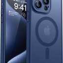 CANSHN Magnetic Compatible with iPhone 15 Pro Case, Upgraded [Full Camera Protection] [Compatible with Magsafe] [Translucent Matte] Shockproof Protective Phone Case Cover 6.1 Inch - Deep Blue