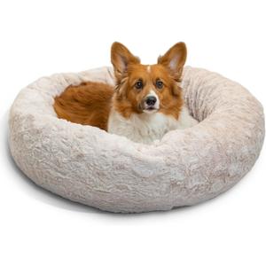Best Friends by Sheri The Original Calming Donut Dog Bed for Medium Dogs up to 45 lbs, Lux Faux Fur, Oyster, Medium, 30" x 30"