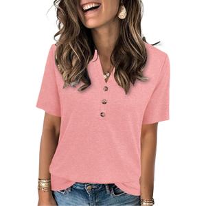 Womens Summer Tops Short Sleeve Shirts Business Casual Outfits Trendy Fashion Beach Vacation Clothes 2025 (X-Large, Coral Pink)