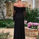 KUTUMAI Women Off Shoulder Bodycon Maxi Dress Long Sleeve Mesh Ruched Party Formal Wedding Guest Dresses (Black) L