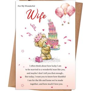 2 x Wife Birthday Card, Birthday Gift Card for Wife from Husband, Wife Birthday Gifts Decorations for Women Her