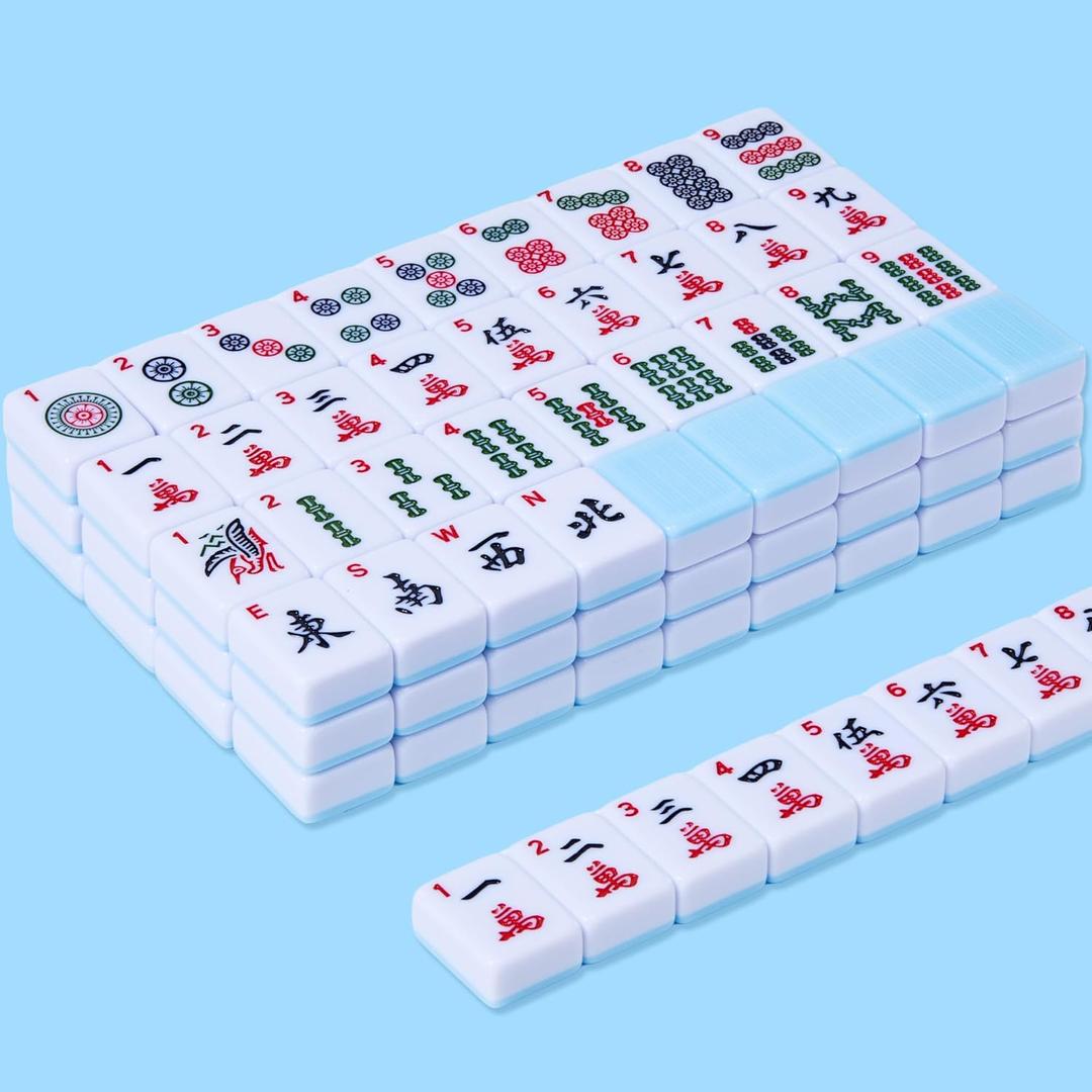 American Mahjong Tile Set Cute 166 Blue Mahjong Tiles 1.2-inch Travel Mahjong Game Set