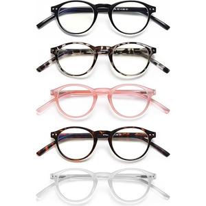 EYEURL 5-Pack Round Reading Glasses for Women Men Neck Hanging Small Blue Light Glasses Retro Round Computer Glasses With Spring Hinges TR90 Lightweight Readers for Women 2.0