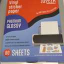 JOYEZA Premium Printable Vinyl Sticker Paper for Inkjet Printer - 80 Sheets Glossy White Waterproof, Dries Quickly Vivid Colors, Holds Ink well - Inkjet & Laser Printer