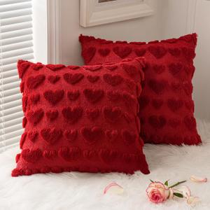 MIULEE Valentines Pillow Covers 18x18 Inch Set of 2 Valentines Day Red Heart Love Decorative Cute Soft Plush Faux Fur Throw Pillows for Girl Couch Sofa Bedroom Holiday Home Decor