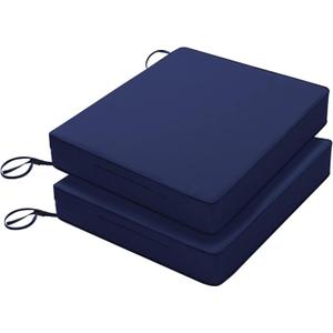 Favoyard Patio Chair Cushions 18.5 x 16 x 3 Inch Waterproof Outdoor Seat Cushions for Patio Furniture 3-Year Color Fastness Garden Sofa Couch Pads with Handle & Adjustable Straps Set of 2, Blue