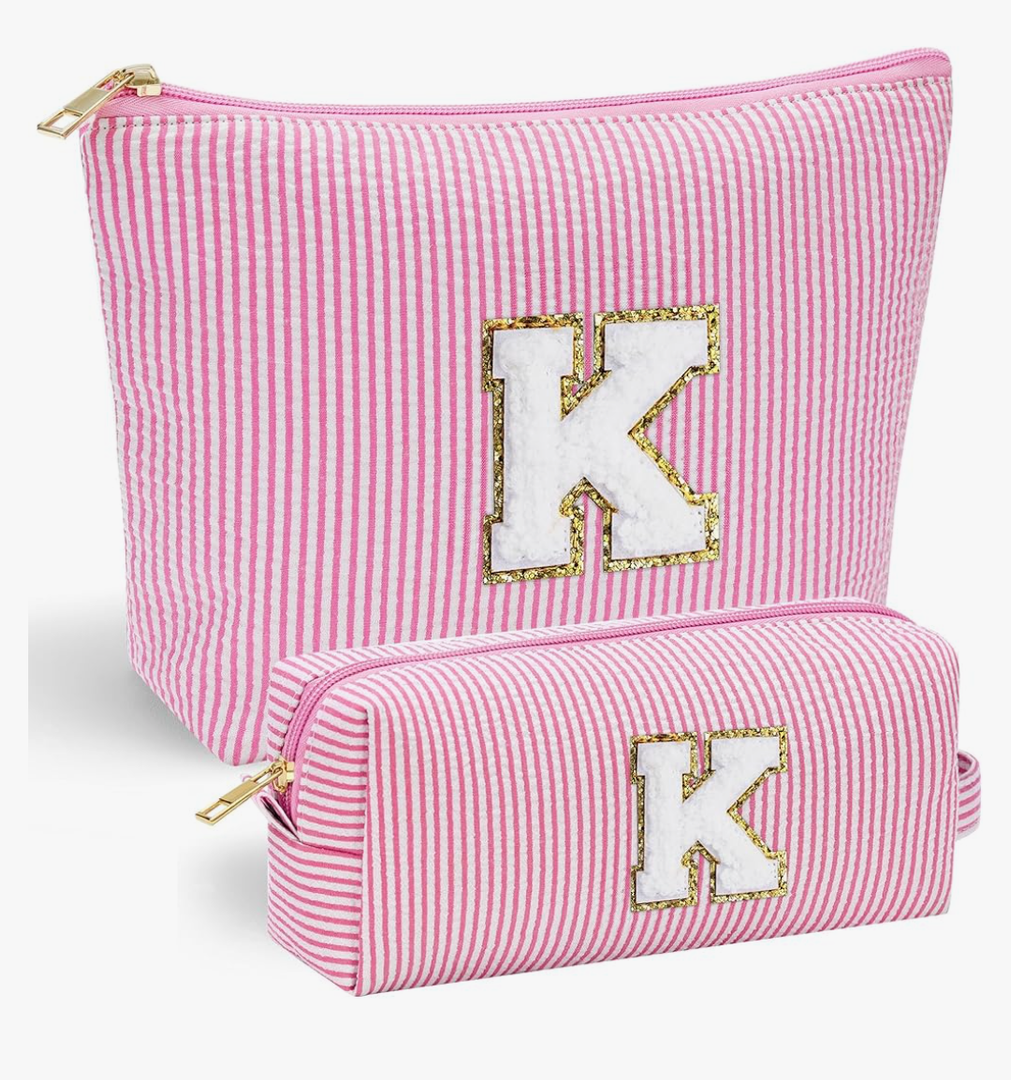 YOOLIFE Valentines Day Gifts for Women Kids Teen Girls Birthday Gifts for 6 7 8 9 10 11 12 13 Year Old Girls Initial Birthday Gift Makeup Bag for Girl Daughter Sister Teacher Friend Girlfriend Pink K