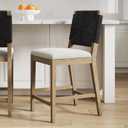 Nathan James Beacon Bohemian Boucle Bar Stool, Upholstered Bar Stool or Island Chairs for Kitchen, Seagrass Counter Height Stool with Back and Solid Wood Legs, Cream Boucle/Gray